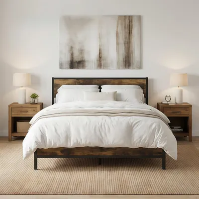 Produktbild von Bett mit Lattenrost 90x200 140x200 cm Einzelbett/Doppelbett Gästebett mit Kopfteil Metall Bettgestell