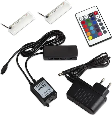 Produktbild von 2er Set RGB LED Farbwechsel Glasbodenbeleuchtung Glaskantenbeleuchtung Clip inkl. Multi-Funktion Fernbedienung