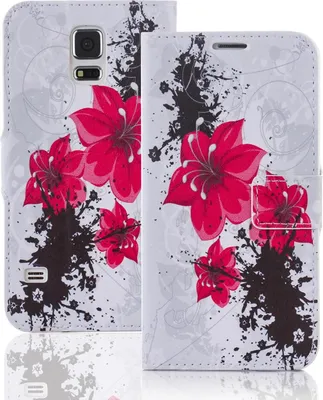A book-style phone case with a floral design.