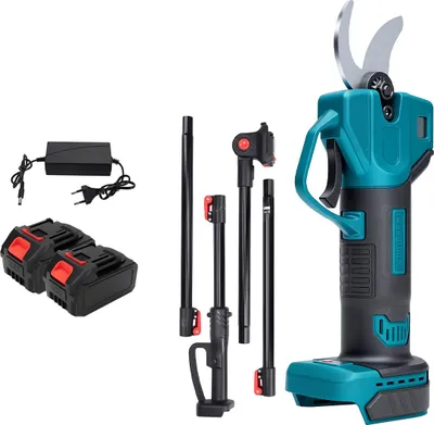 Obrázek produktu pro Akumulátorové zahradní nůžky Drillpro Bezkartáčový motor, střih 30 mm Hliníková teleskopická tyč 2 m Zahradní nářadí Akumulátorové nůžky na větve včetně 2 baterií
