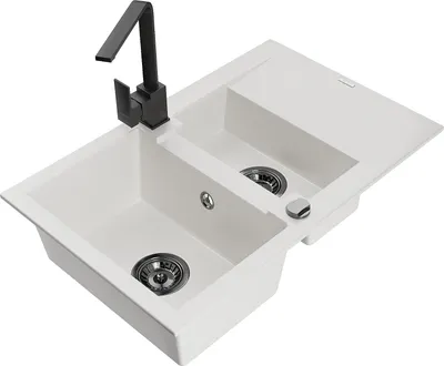 Image de Mexen Gaspar évier en granit 1,5 bac avec égouttoir et mitigeur Rita, blanc - 6507-20-670300-70