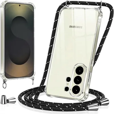Immagine prodotto di Custodia a tracolla per Samsung Galaxy S24 con cordino, nero e bianco