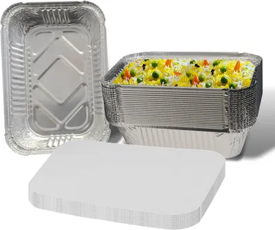 Produktbild von 100 wiederverwendbare Aluschalen mit Deckel - Hitzebeständige Tropfschalen von 470-940ml - 100 Stück