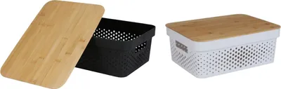 Produktbild von 12x Aufbewahrungsbox mit Bambusdeckel 11L Aufbewahrungskiste Allzweckbox Dekoration