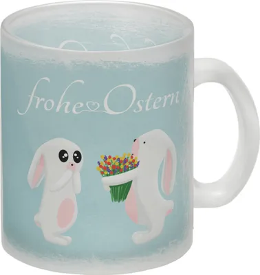 Produktbild von Frohe Ostern Glas Tasse mit süßen Häschen
