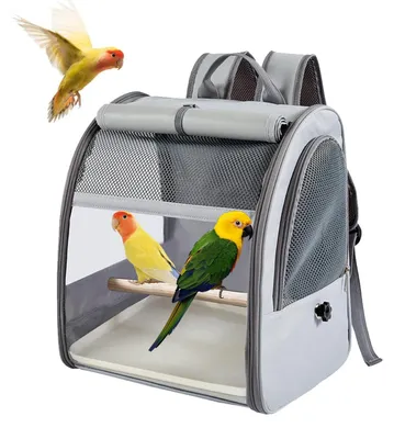 Vogeltransport-Rucksack mit Tablett und Sitzstangen, transparent