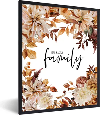 Produktbild von MuchoWow® Gerahmtes Poster Zitate - Liebe macht eine Familie - Sprichwörter 60x80 cm - Poster mit Schwarzem Bilderrahmen Wandposter Rahmen Foto Bilder - Premium - Wanddeko Wohnzimmer