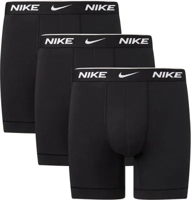 Three black Nike boxer briefs are stacked on top of each other.