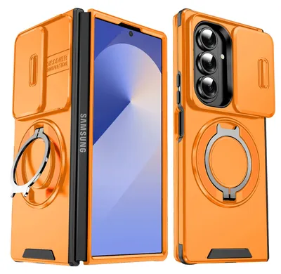 Produktbild von Handyhülle für Samsung Galaxy Z Fold7 Dual-Layer Stoßfest Militär Hülle mit Dia Kameraschutz, Magnetisch Ring Ständer Orange