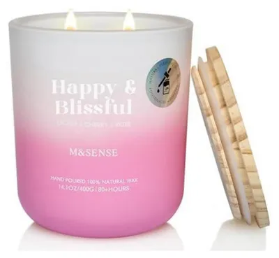 Immagine prodotto di Candela profumata in vetro, aroma litchi, ciliegia e rosa, 400g, cera di soia, 2 stoppini, durata di circa 80 ore, ideale per l'aromaterapia