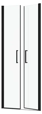 Image de Porte de Douche Double Battant 80x200cm - Verre Trempé Transparent 6mm - Profil Noir Mat