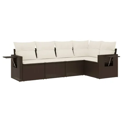 Produktbild von 5-tlg. Garten-Sofagarnitur mit Kissen Braun Poly Rattan