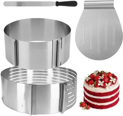 Produktbild von Edelstahl-Tortenzubehör, 4-teilig, Schneidehilfe, Taartboden, Messer, Scheppe