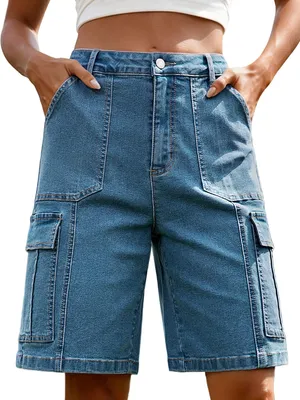 Produktbild von StylSense Jeans Shorts Damen Sommer Bermuda Cargo Kurze Hose Baumwolle Hohe Tail