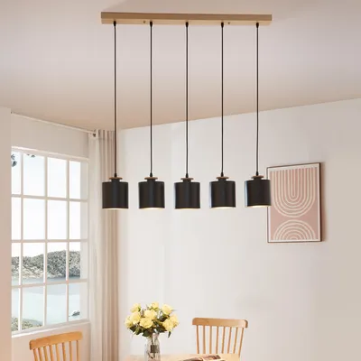 Produktbild von Hängeleuchte 'Posdand' 5-flammig aus Holz und Metall 130 x 90 x 14 cm Schwarz