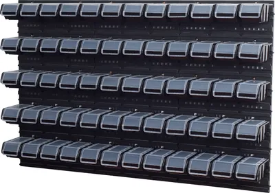 Obrázok produktu pre Stohovacie boxy Nástenná polica Otvorené úložné boxy 6 x Nástenná polica Skladovací systém 60 boxov čierna