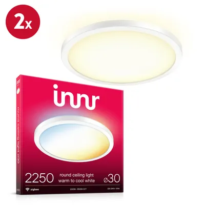 Produktbild von Innr Smart LED Deckenlampe 30cm, Zigbee, funktioniert mit Hue*, Warmweiß bis Kühlweiß, Deckenleuchte Wohnzimmer, 2250 Lumen, 2-er Pack