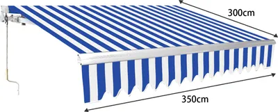 Obrázok produktu pre Jopassy markíza so sklopným ramenom 350x300cm výsuvná markíza ochrana pred slnkom balkónová markíza so sklopným ramenom markíza so sklopným ramenom ochrana pred slnkom modrá / biela