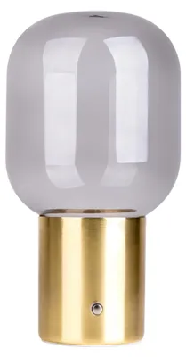 Produktbild von Tischleuchten - Akku-Tischleuchte "ALBERO" H: 25cm messing, Tischlampe im Retro Style, aus Metall und Glas in messing, 25 cm hoch, Ø 13 cm, inkl. LED – dimmbar – Akkubetrieb – Akku- und Netzbetrieb – Berührungssensor – USB Typ C