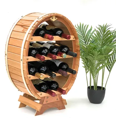 Produktbild von DanDiBo Weinregal Holz Stehend Weinfass 12 Flaschen Natur lackiert Flaschenregal Flaschenhalter Fass