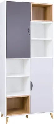 Produktbild von MIRJAN24 Regal Joker 03, Kinderzimmer Standregal, Stilvoll Bücherregal (Weiß / Graphit + Grau + Lefkas Eiche)