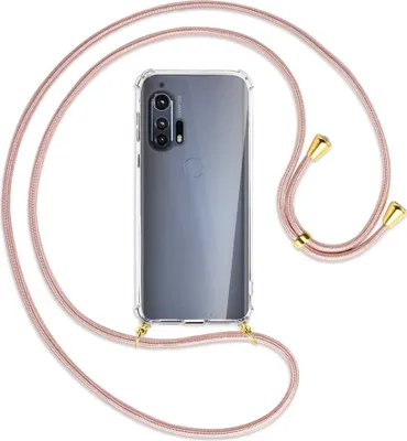Produktbild von Handykette Backcover-Schutzhülle mit Band (Metall goldfarben) für Motorola Edge Plus - roségold