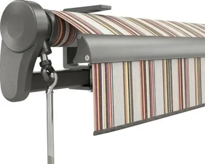 Produktbild von Soluna Gelenkarmmarkise Trend 4,5x3 Stoff Dessin D421 Gestell DB703 dunkelgrau Antrieb Links inkl. Motor, Wandschalter u