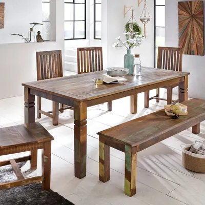 Produktbild von FineBuy Esszimmertisch KALKUTTA 120 x 70 x 76 cm Massivholz Esstisch für 4-6 Personen Küchentisch Bootsholz Shabby Chic Tisch Esszimmer rechteckig