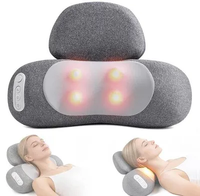 Imagen del producto de Almohadilla de masaje para el cuello 3 en 1 mejorada: ajustable con 2 velocidades, masaje profundo de tejidos con función de calor, recargable e inalámbrica