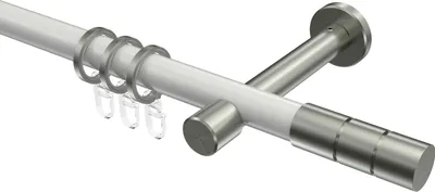 Produktbild von Interdeco Gardinenstange / Vorhangstange Weiß / Edelstahl-Optik, Typ Prestige Elanto (Rillenzylinder), 20 mm Ø 1-läufig, 140 cm