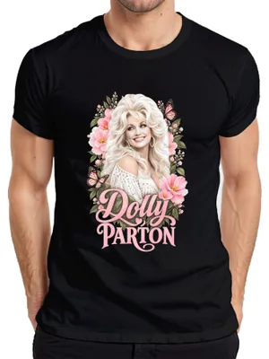 Zdjęcie produktu dla Koszulka męska z nadrukiem "Dolly Parton", motywy country, motyle, Nashville, kolor: czarny, rozmiar: L