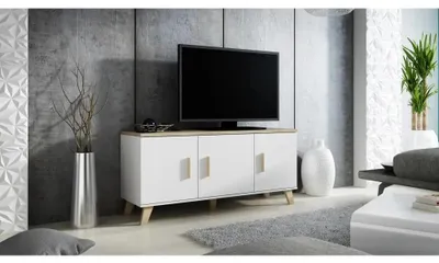 Zdjęcie produktu dla Cama komoda LOTTA 150 3D biały + dąb sonoma, 3 drzw., 3 pół., Dąb Sonoma, Płyta wiórowa, Biały, Płyta wiórowa