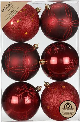 Produktbild von Weihnachtskugeln Kunststoff 8cm mit Glitzer 6er Set - Morello Cherry