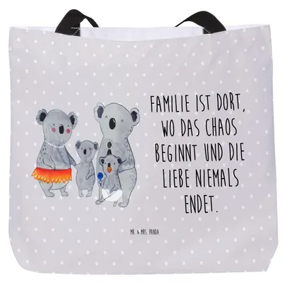 Produktbild von Mr. & Mrs. Panda Strandtasche Koala Familie - Grau Pastell - Geschenk, Tasche, Tote Bag, Papa, Einkaufstasche, Schultasche, Muttertag, Büchertasche, Family, Mama, Koalas