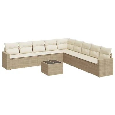 Immagine prodotto di vidaXL Set di divani da giardino da 10 pezzi con cuscini Beige poly rattan
