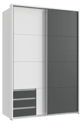 Productafbeelding van Schuifdeurenkast, 2 deuren. Kledingkast, 138 cm, wit, grafietkleur. Met lades en passe-partout. Artikelnummer: 22668