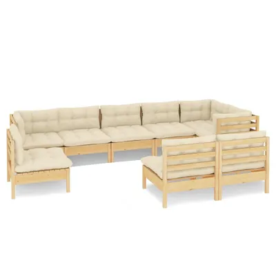 Produktbild von 9-tlg. Garten-Lounge-Set mit Creme Kissen Massivholz Kiefer