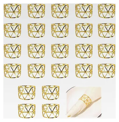 Produktbild von 24 Stück Serviettenringe aus Gold, Vintage Aushöhlungen, Tischdekoration für Hochzeitsfeiern, Abendessen und Jubiläen