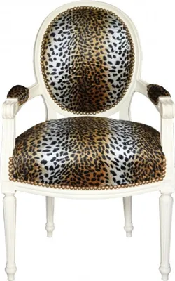 Produktbild von Casa Padrino Barock Salon Stuhl Leopard Muster / Creme  Mod2 Rund