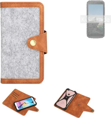 Produktbild von K-S-Trade Handyhülle kompatibel mit Doogee S41 Pro Schutzhülle Filz-Hülle Kunst-Leder hellgrau braun (1x)
