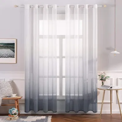 Image de Rideaux transparents, dégradé de couleurs, voilage. Ensemble de 2 rideaux avec œillets, voilage décoratif pour chambre