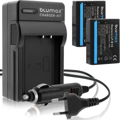 Produktbild von 2x Akku + Lader für Canon LP-E10 EOS 1100D 1200D 1300D 2000D 1020 mAh (7,2V)
