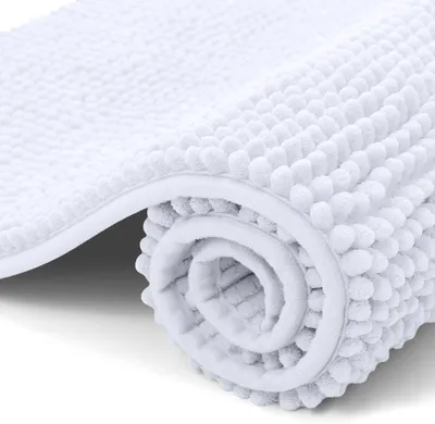 Produktbild von Chenille-Badematte, rutschfeste Badematte, weiche Badematte, saugfähige Badematte, waschbare Duschmatte fürs Badezimmer, 40 x 60 cm, weiß