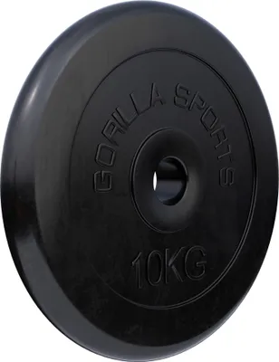 Produktbild von GORILLA SPORTS® Hantelscheiben - 10kg Gewichte, 30/31mm Bohrung, Gusseisen, Gummiert, Schwarz - Gewichtsscheiben, Hantelset