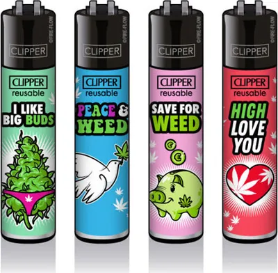 Produktbild von Clipper Reibradfeuerzeuge Weed Slogan #11, 4 Stück