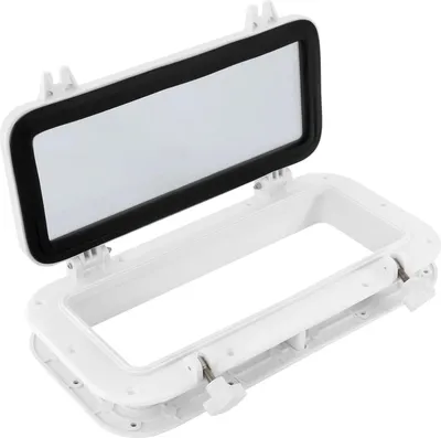Image de Fenêtre rectangulaire pour bateau - Bateau/Yacht/Camping-car - Dimensions 320×128 mm - Ouverture à 90° - Verre trempé 4 mm - Cadre en ABS, étanche et ventilé - Blanc