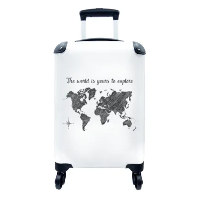 Produktbild von MuchoWow® Koffer Handgepäck Trolley Rollkoffer Kleine Reisekoffer mit 4 Rollen - Weltkarte - Zitate - Schwarz - Cabin Size < 55x40x23 cm & 55x40x20 cm - Fotokoffer - Kabinenkoffer - Boardgepäck - Reise-Box - Reisekoffer - Reisegepäck - Koffer mit Bild - Trolley für Kinder