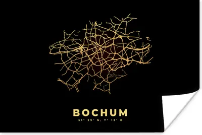 Produktbild von MuchoWow® Poster Gold - Karte - Bochum - Stadtplan 60x40 cm - Schlafzimmerdekoration