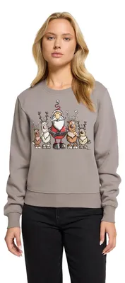 Produktbild von Spreadshirt Weihnachten Weihnachtsmann Mit Rentieren Damen Premium Pullover, M, Taupe