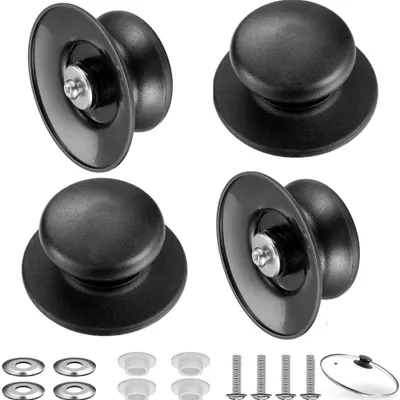 Produktbild von Topfdeckelgriff 4 Stück – Universal Deckelgriffe für Topf & Pfannendeckel – Ersatzgriffe 6–10 mm – ergonomische Topfgriffe - Schwarz